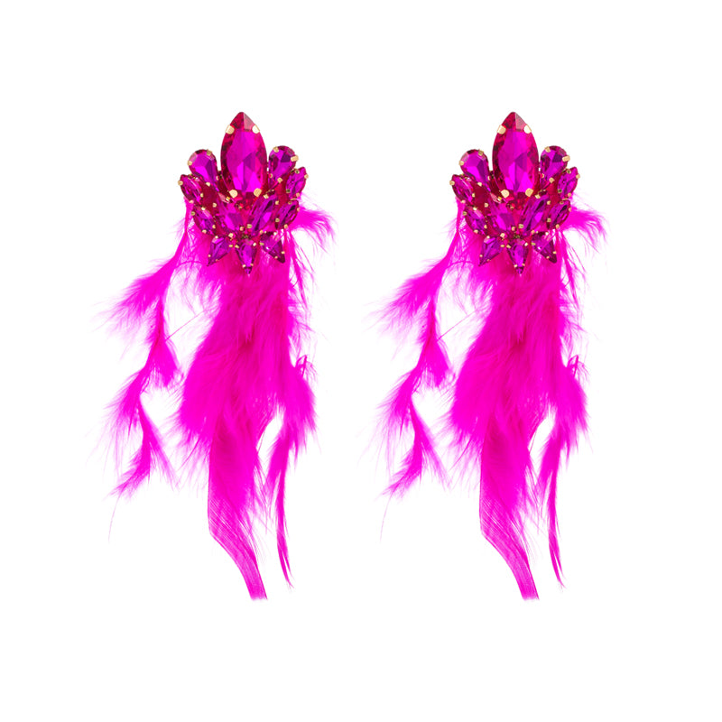 1 Pair Bohemian Geometric Feather Tassel Alloy Glass Gold Plated Women's Earrings