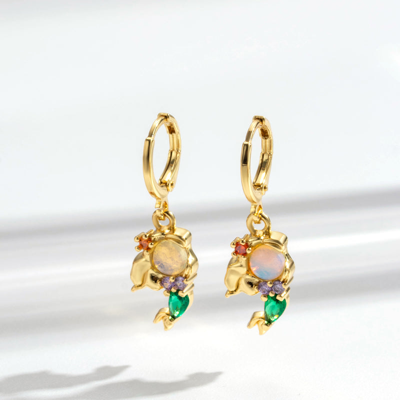 Y2K Mermaid Inlay Copper Zircon Drop Earrings for Women