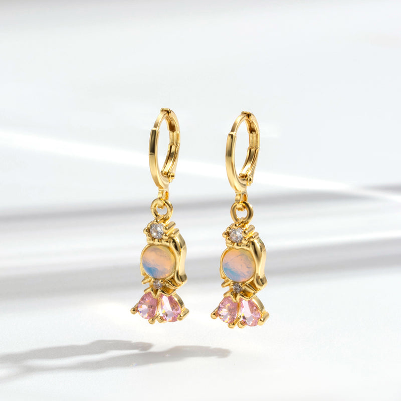 Y2K Mermaid Inlay Copper Zircon Drop Earrings for Women