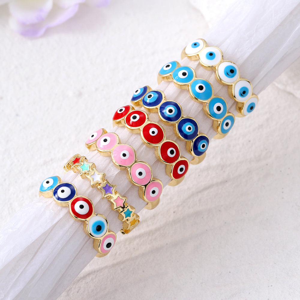 Casual Bohemian Evil Eye Alloy Enamel Women's Open Ring