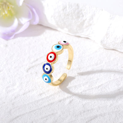 Casual Bohemian Evil Eye Alloy Enamel Women's Open Ring