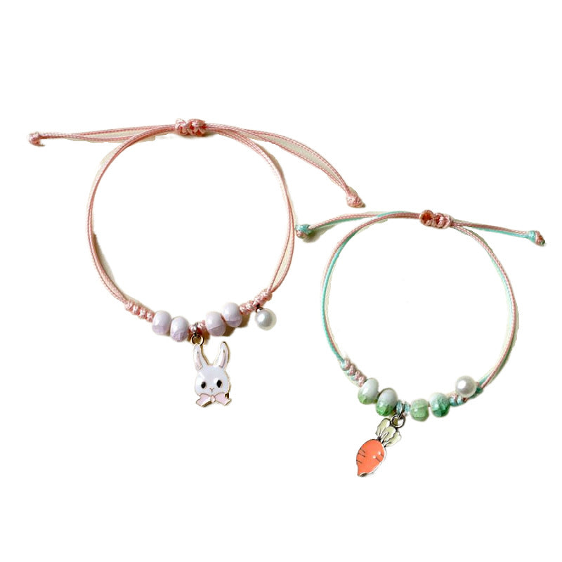 Cute Cartoon Rabbit Carrot Alloy Beaded Friendship Bracelets for Women