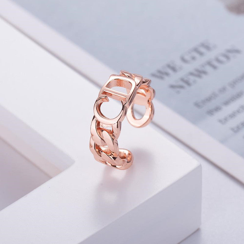 Cute Fashion Letter Open Ring - Gold Plated Copper Statement Jewelry