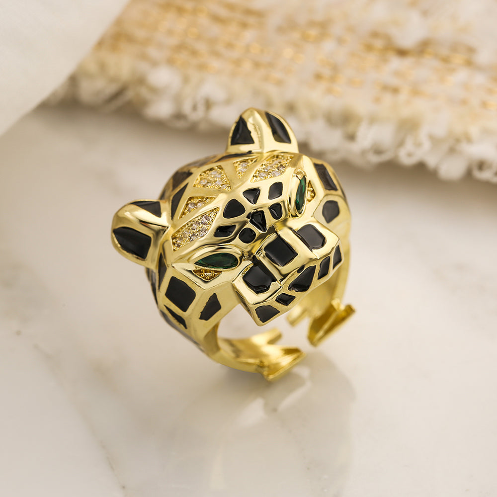 Fashion Leopard Zircon Inlay Open Ring for Women