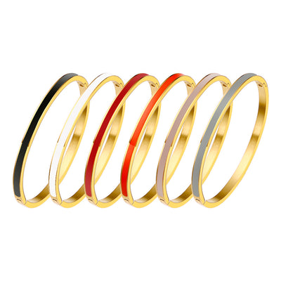 Fashion Circle Titanium Steel Bangle with Colorful Enamel and Gold Clasp