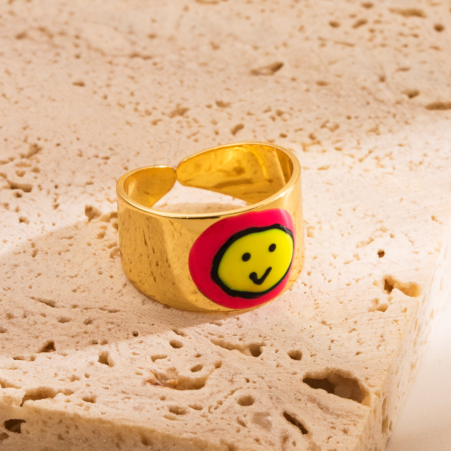 1 Piece Fashion Cool Style Devil'S Eye Smiley Face Copper Enamel Open Ring