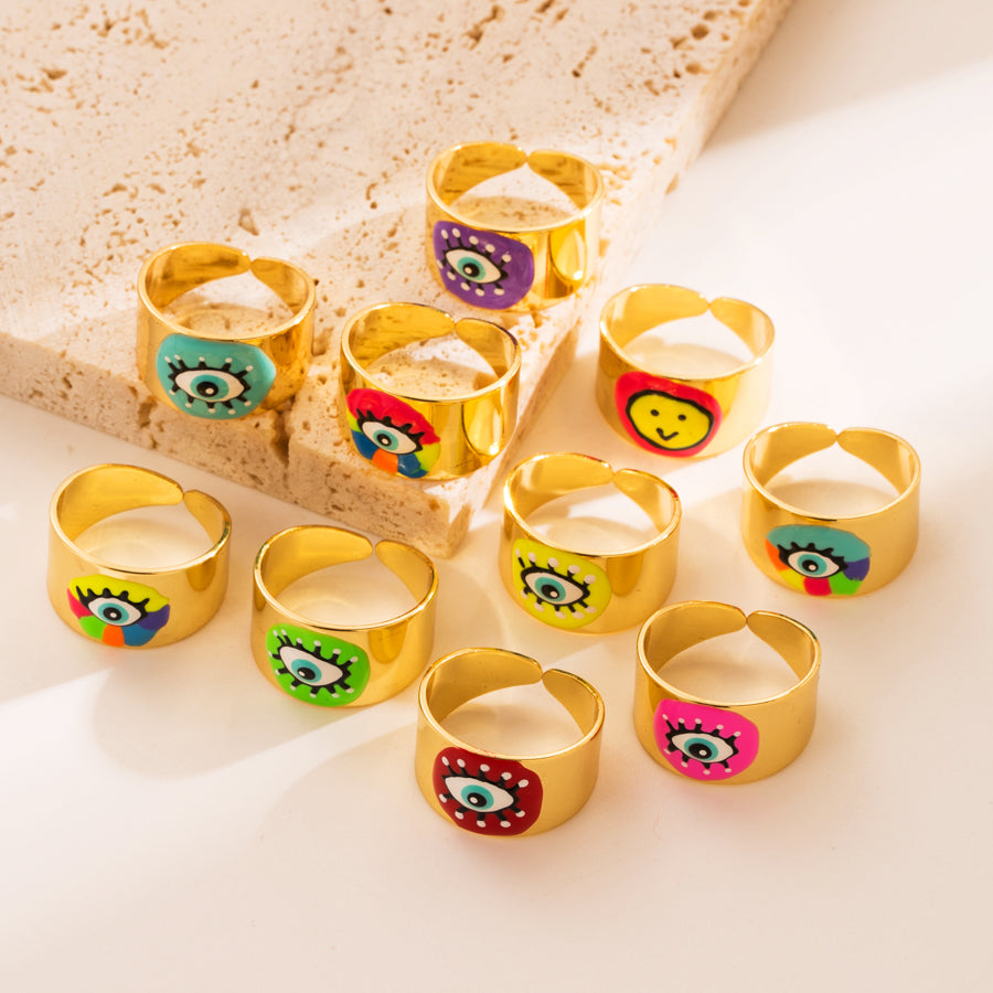 Fashion Devil's Eye Smiley Face Enamel Open Ring - Colorful Cartoon Graffiti Design