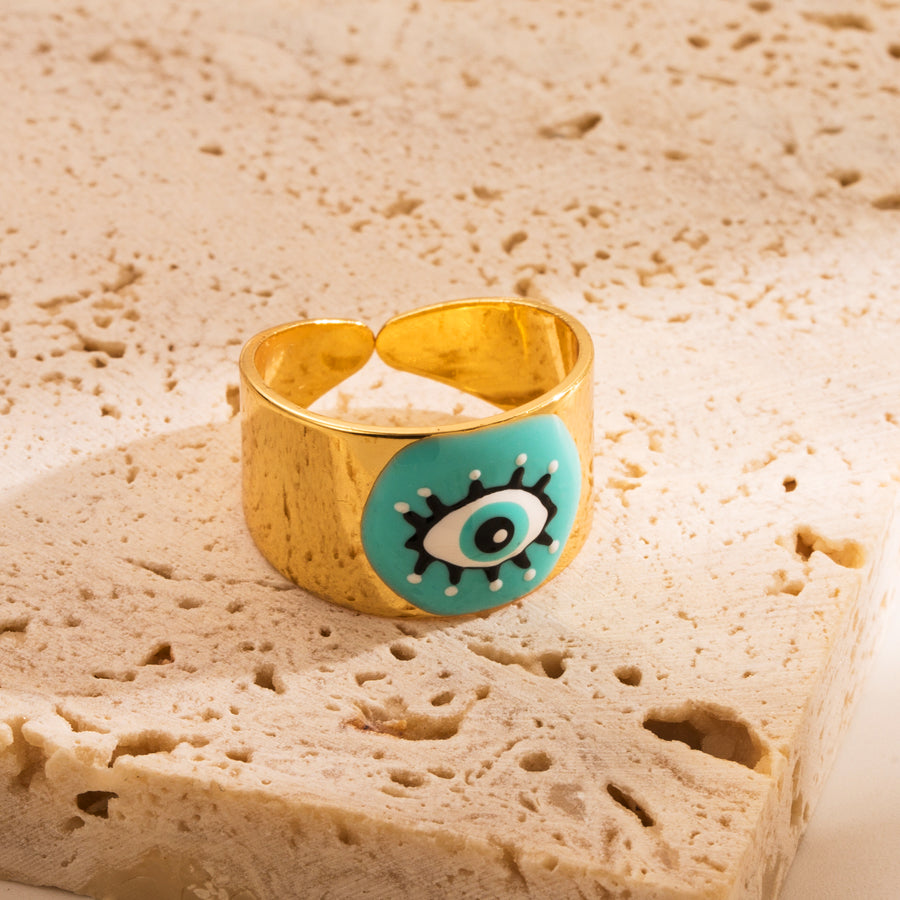 1 Piece Fashion Cool Style Devil'S Eye Smiley Face Copper Enamel Open Ring