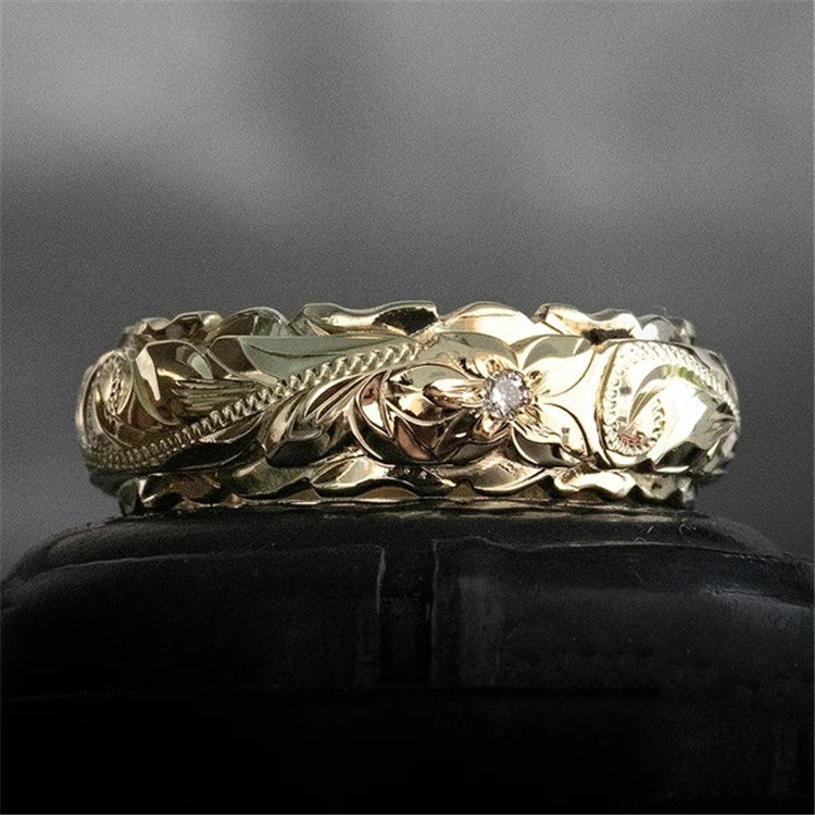 14K Gold Plated Floral Carved Women's Ring