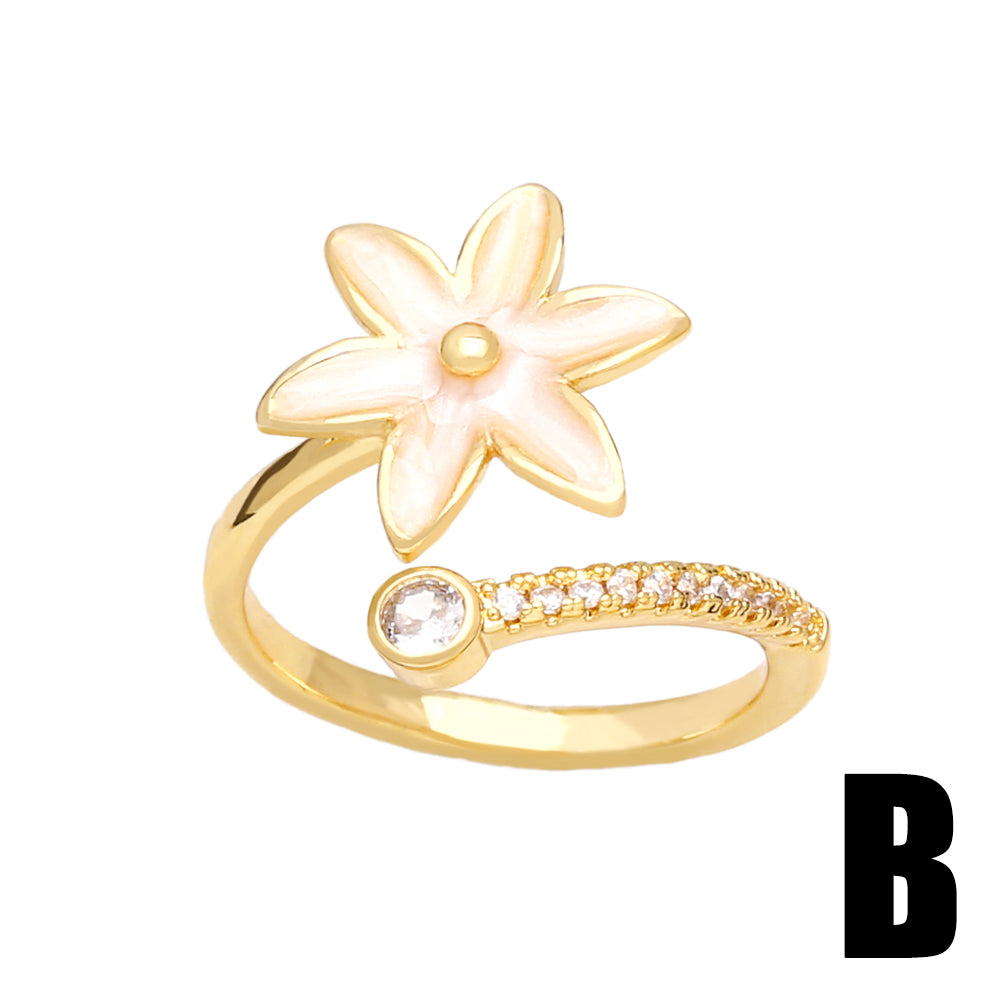 Fashion Flower Bird Adjustable Zircon Open Ring