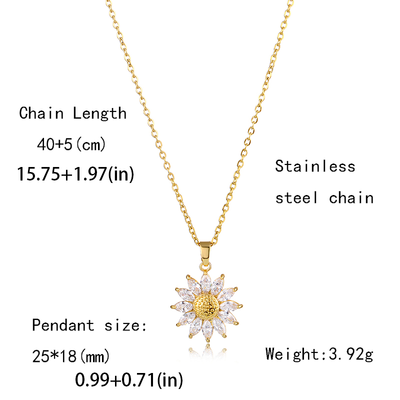 1 Piece Fashion Flower Stainless Steel Brass Plating Inlay Zircon Pendant Necklace