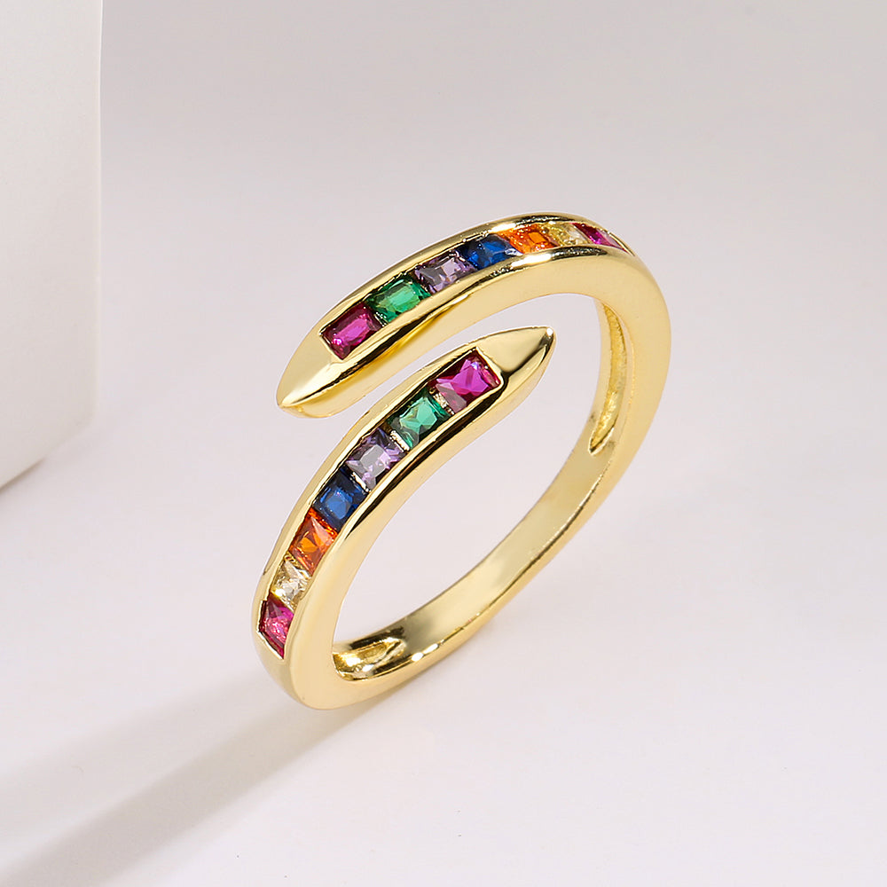 1 Piece Geometric 18k Gold Plated Copper Ring with Colorful Zircon