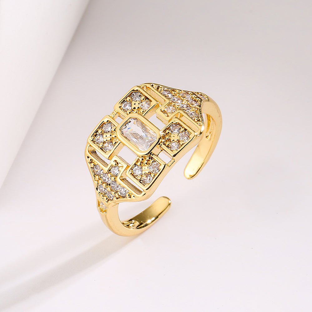 1 Piece Minimalist Geometric 18k Gold Plated Zircon Open Ring