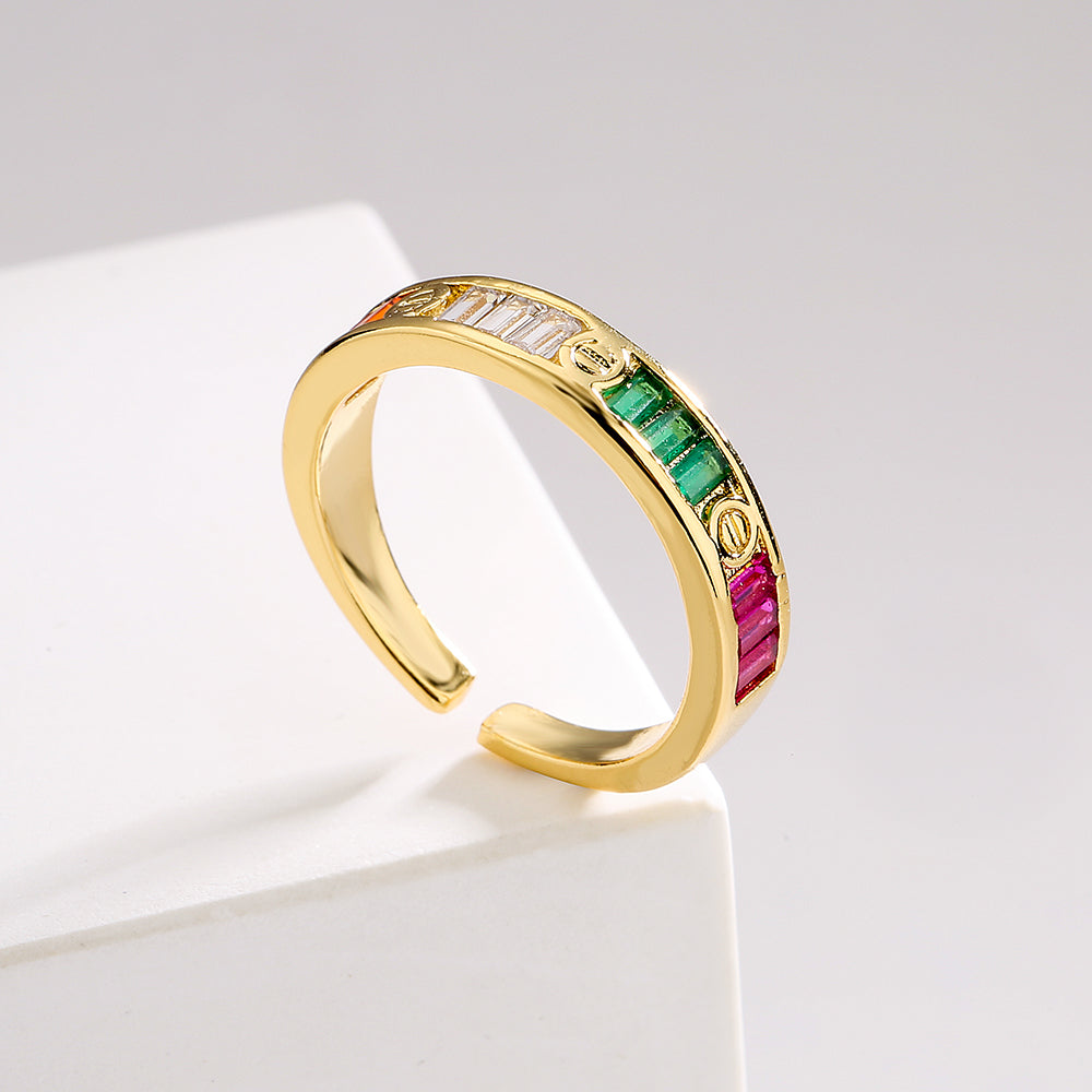 1 Piece Geometric 18k Gold Plated Copper Ring with Colorful Zircon