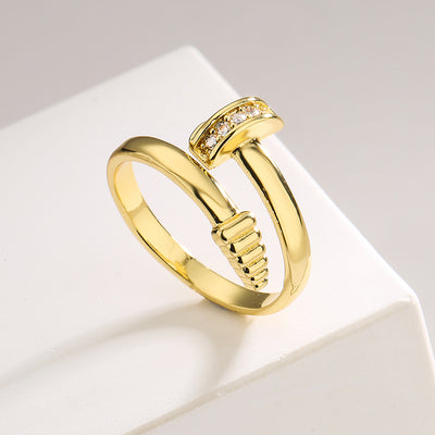 1 Piece Minimalist Geometric 18k Gold Plated Zircon Open Ring