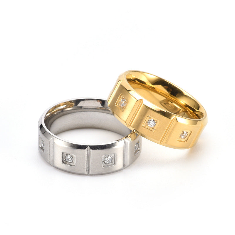 1 Piece Matte Brushed Geometric Titanium Steel Ring with 18k Gold Plating