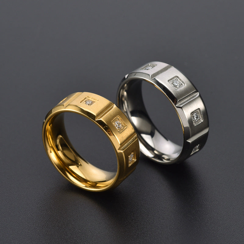 1 Piece Matte Brushed Geometric Titanium Steel Ring with 18k Gold Plating