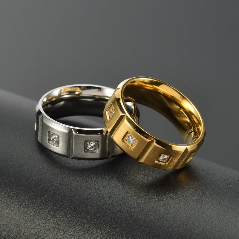 1 Piece Matte Brushed Geometric Titanium Steel Ring with 18k Gold Plating