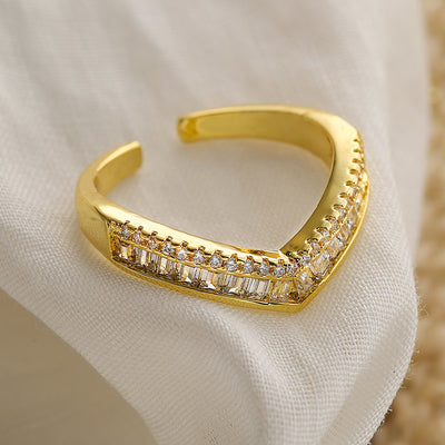 1 Piece Fashion Geometric Heart Shape 18k Gold Plated Copper Zircon Open Ring