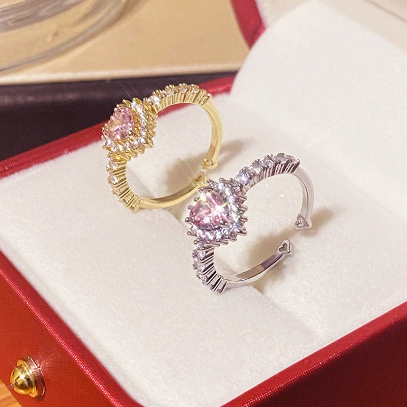 Fashion Heart Shape Zircon Open Ring for Women