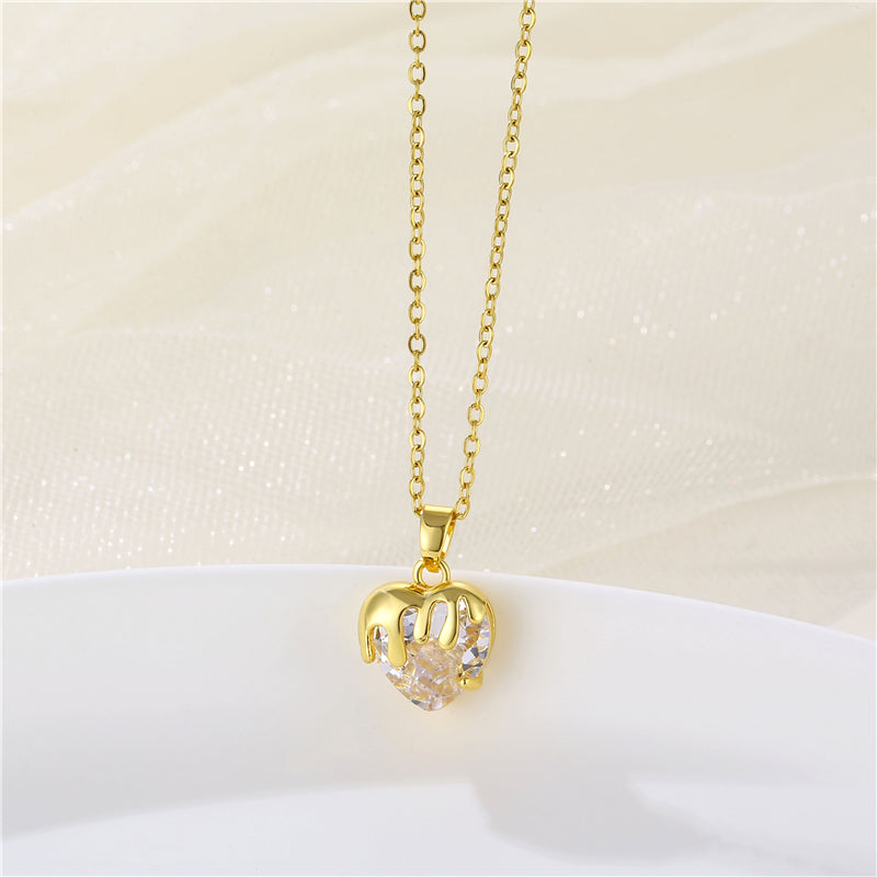 Fashion Heart Shape Zircon Crystal Pendant Necklace - Stainless Steel and Brass Plating