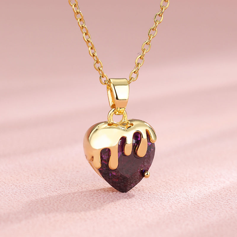 Fashion Heart Shape Zircon Crystal Pendant Necklace - Stainless Steel and Brass Plating