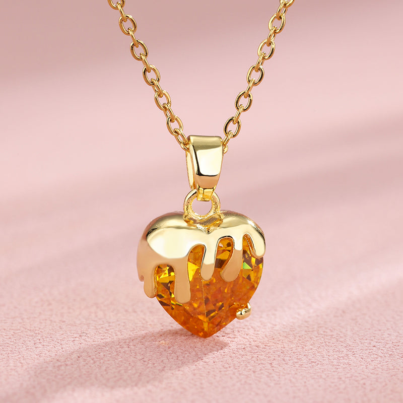 Fashion Heart Shape Zircon Crystal Pendant Necklace - Stainless Steel and Brass Plating