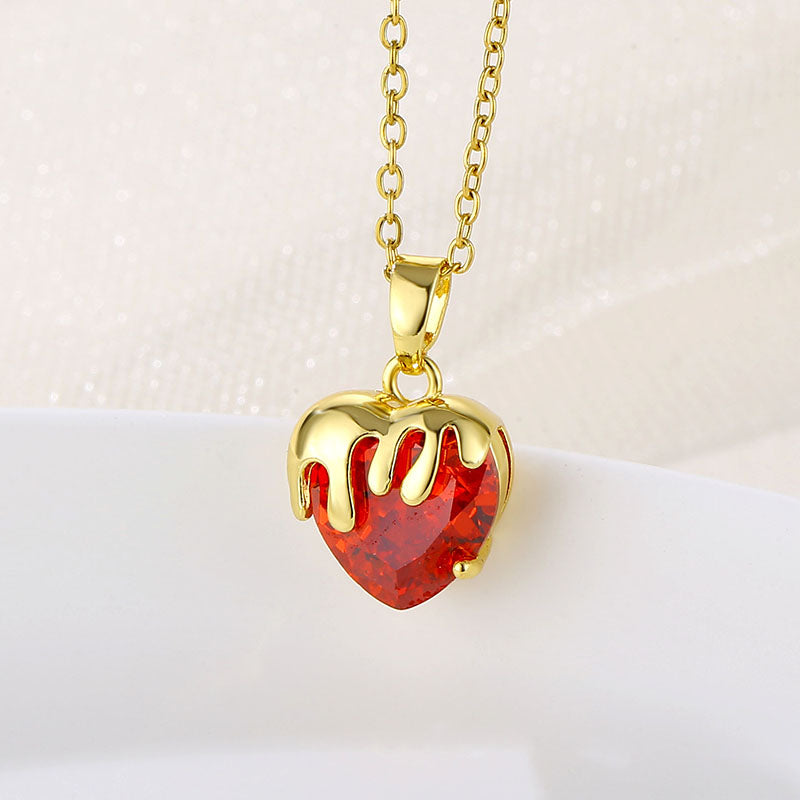 Fashion Heart Shape Zircon Crystal Pendant Necklace - Stainless Steel and Brass Plating