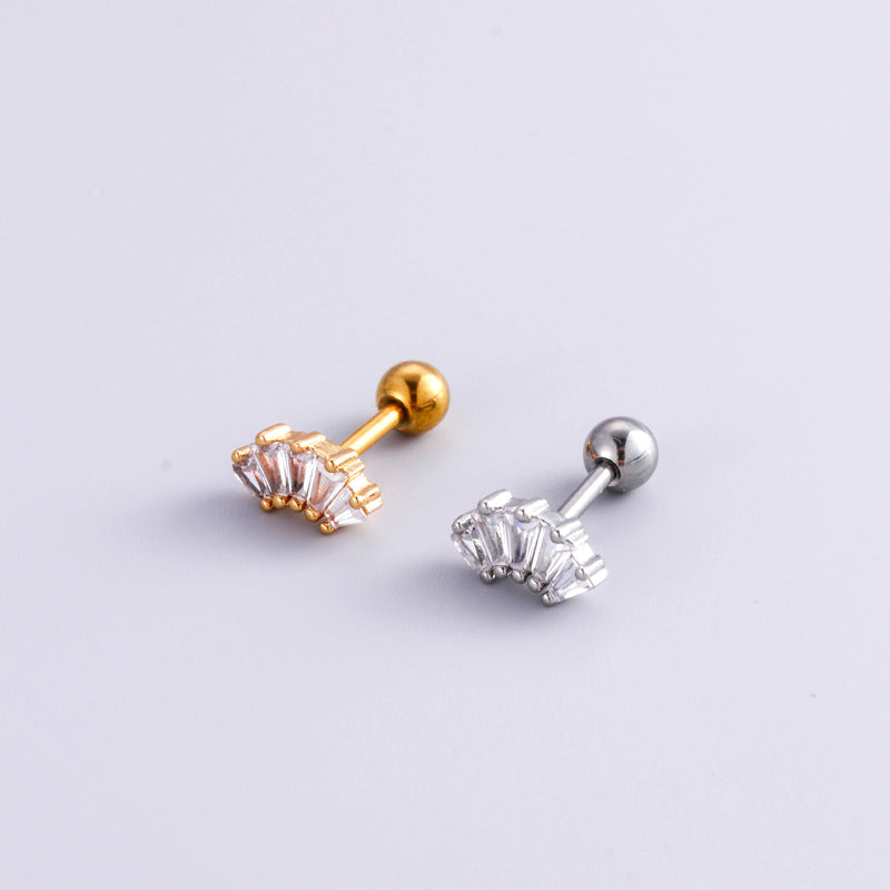 Fashion Heart Shape Stainless Steel Zircon Inlay Double-Ended Ear Studs