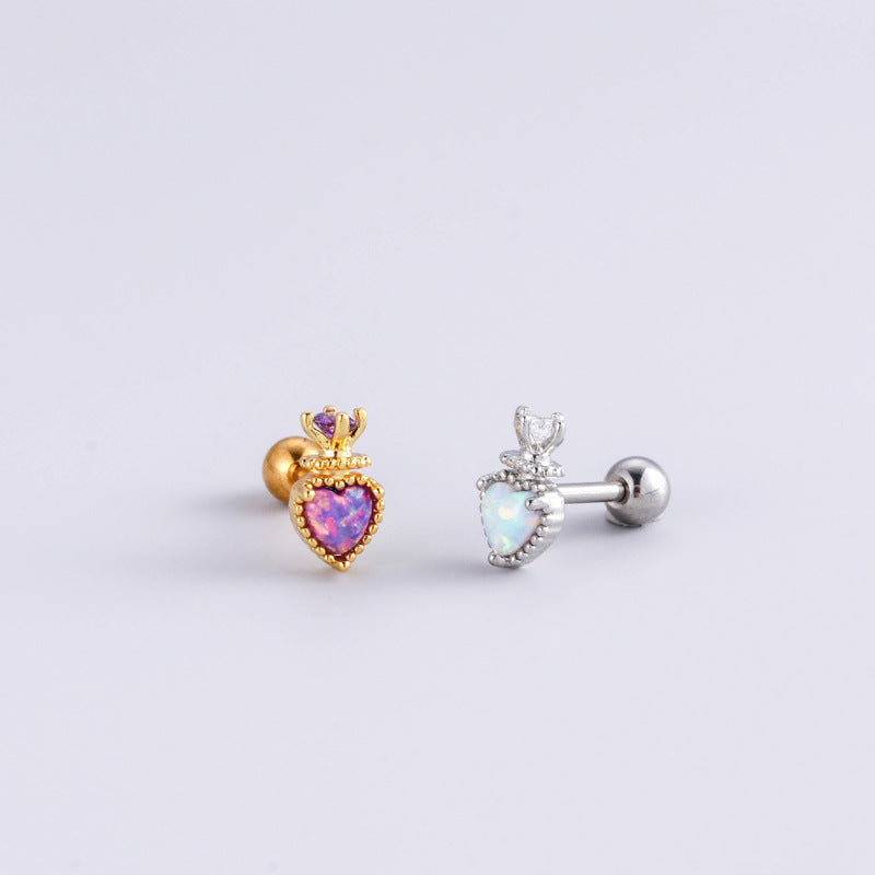 Fashion Heart Shape Stainless Steel Zircon Inlay Double-Ended Ear Studs