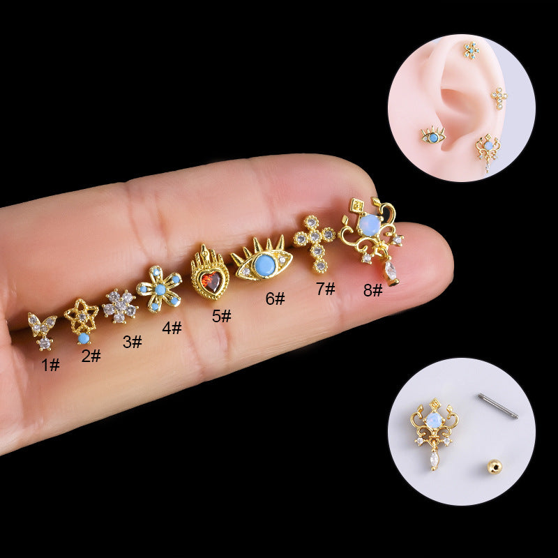 1 Piece Fashion Heart Shape Stainless Steel Plating Inlay Zircon Ear Studs