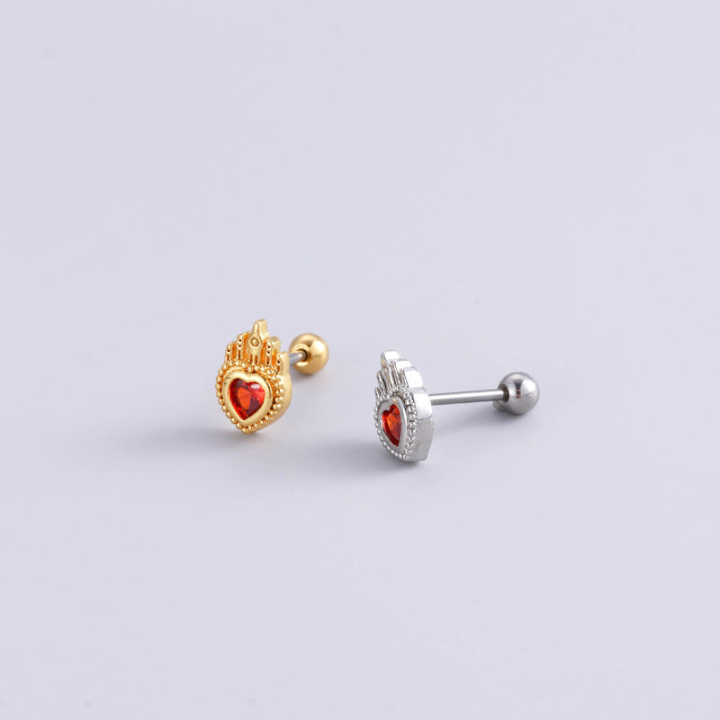 1 Piece Fashion Heart Shape Stainless Steel Zircon Inlay Ear Studs