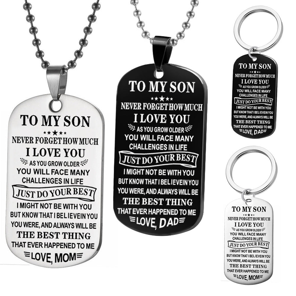 Fashion Stainless Steel Letter Pendant Necklace for Son - Personalized Dog Tag Gift