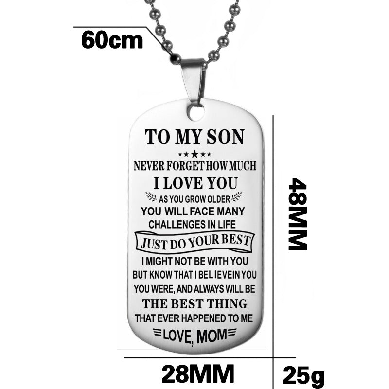 Fashion Stainless Steel Letter Pendant Necklace for Son - Personalized Dog Tag Gift