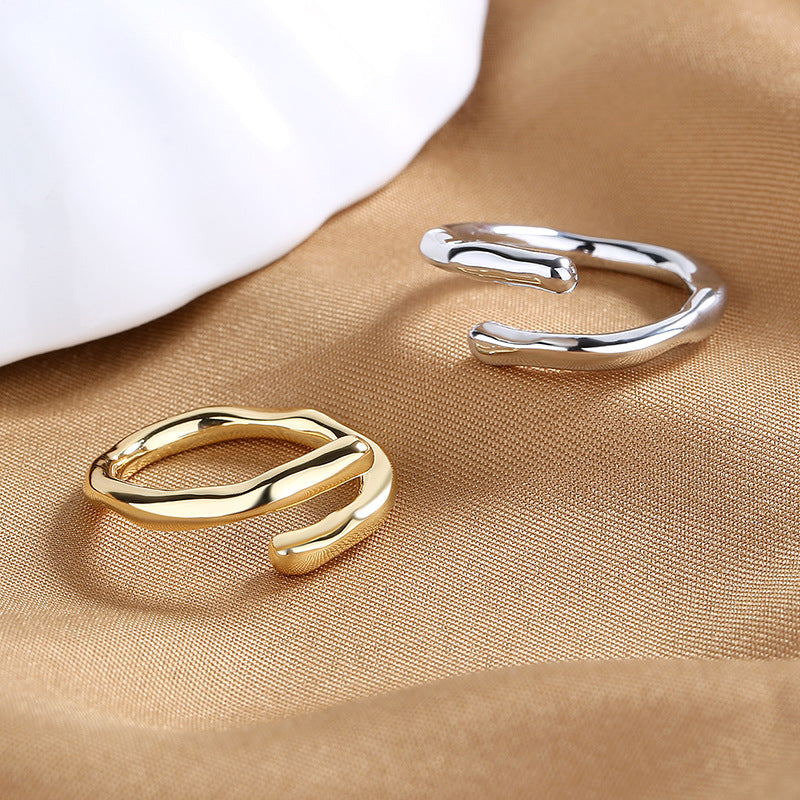 Fashion Geometric Double Layer Open Ring - Copper Plated Adjustable Band