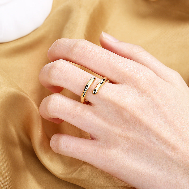 Fashion Geometric Double Layer Open Ring - Copper Plated Adjustable Band