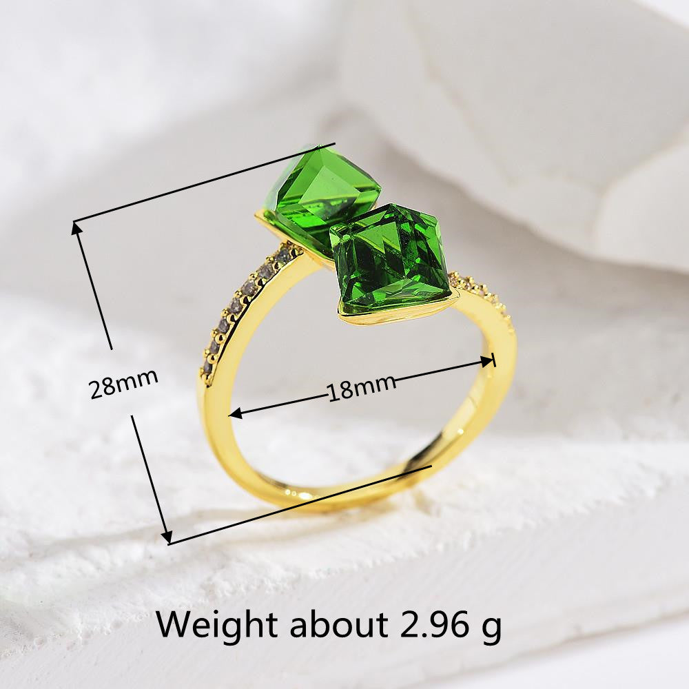 1 Piece Fashion Square Copper Asymmetrical Inlay Crystal Zircon Rings