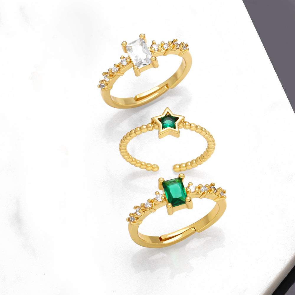 Fashion Star Rectangle Emerald Zircon Open Ring