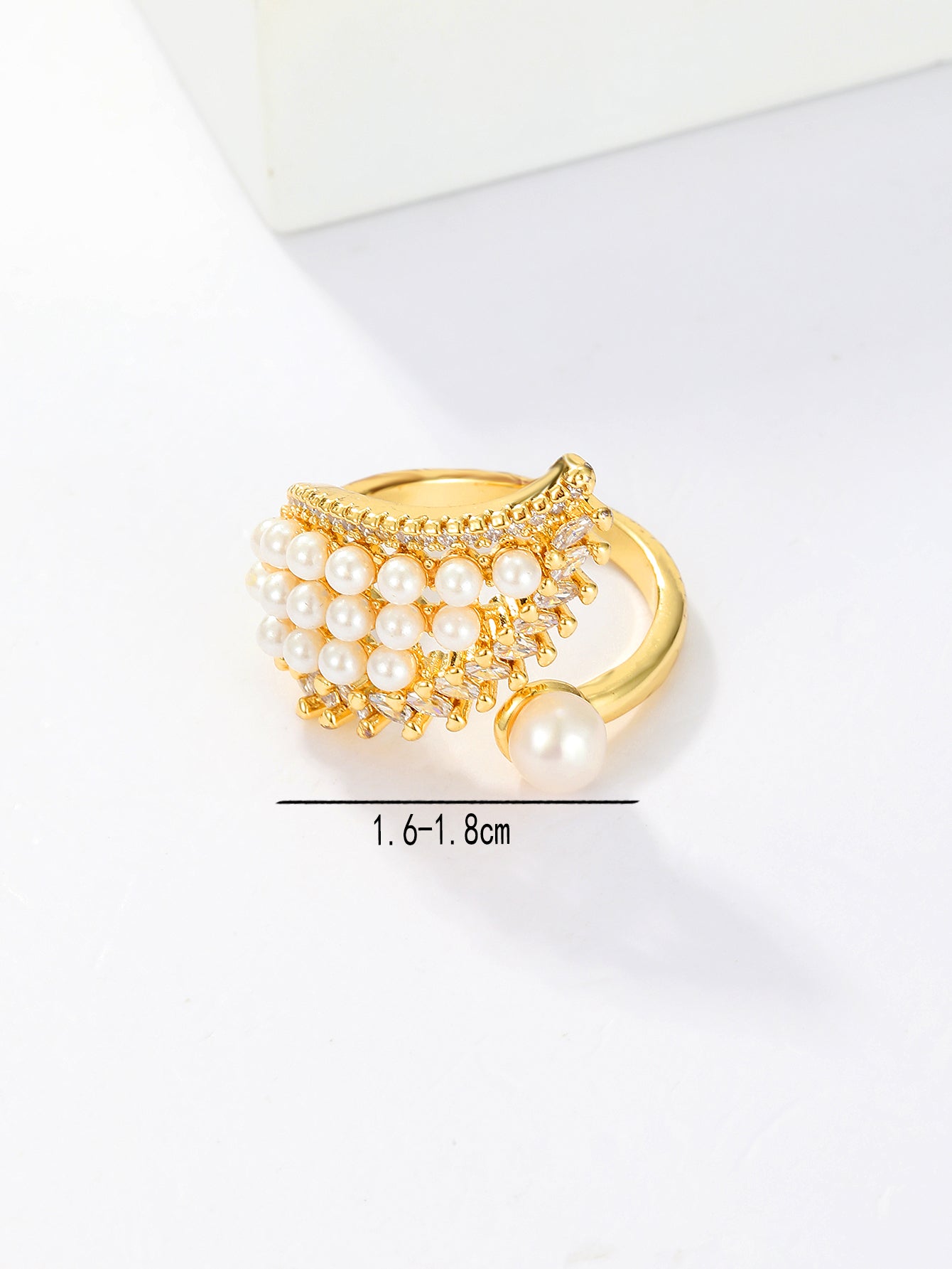 Fashion Angel Wings Zircon Pearl Open Ring in 18k Gold Plated Copper