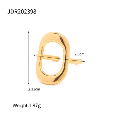 INS Style Geometric Oval Stainless Steel Open Ring - 18k Gold Plated Fashion Jewelry