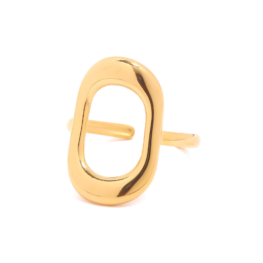 INS Style Geometric Oval Stainless Steel Open Ring - 18k Gold Plated Fashion Jewelry