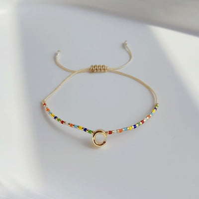 18K Gold Plated Bohemian Miyuki Beaded Adjustable Letter Bracelet for Women