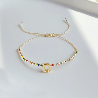 18K Gold Plated Bohemian Miyuki Beaded Adjustable Letter Bracelet for Women