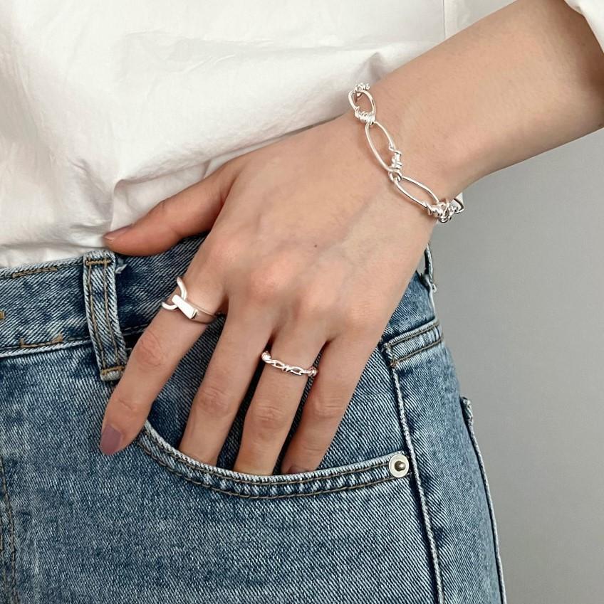 Retro Geometric Sterling Silver Asymmetric Open Ring