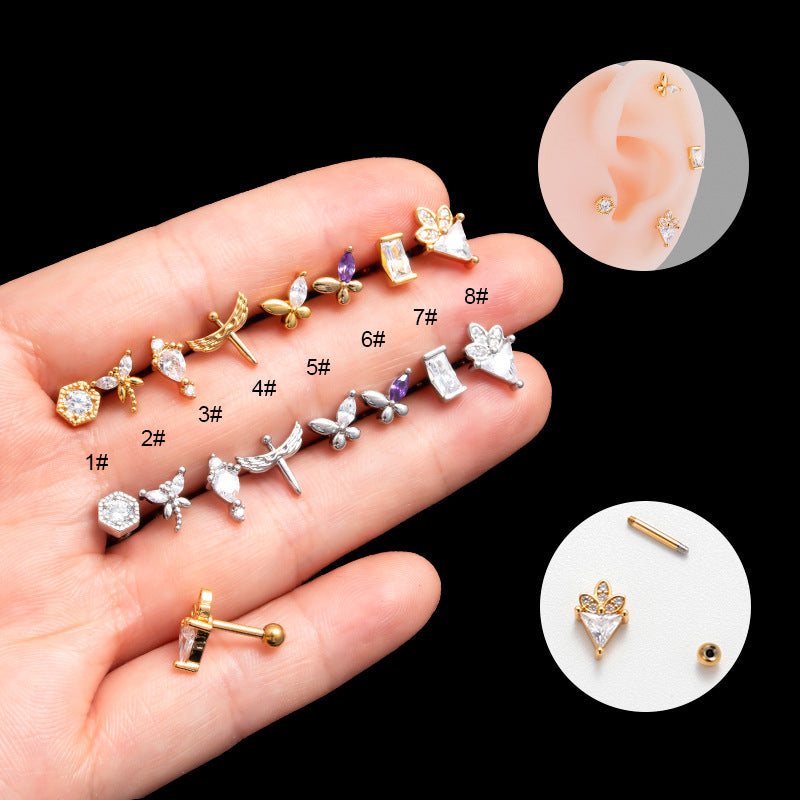 1 Piece Retro Punk Korean Style Heart Shape Butterfly Plating Stainless Steel 18K Gold Plated Ear Studs