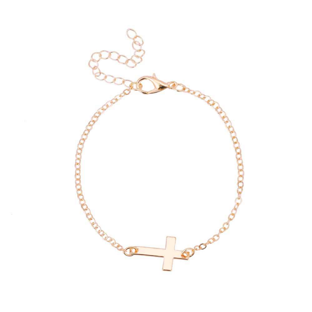 Simple Cross Alloy Plated Women's Bracelet with Heart Pendant