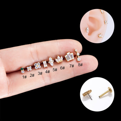 Simple Crown Zircon Titanium Ear Studs