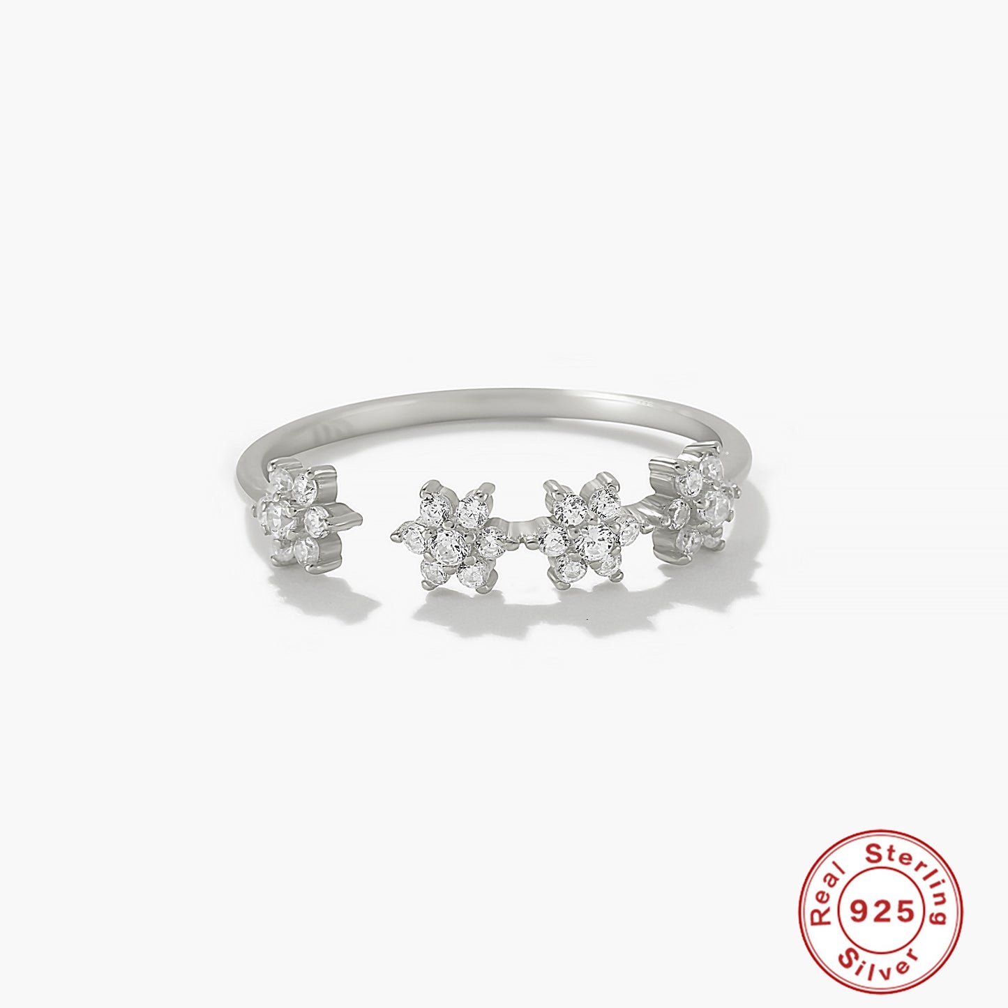 Simple Style Silver Zircon Flower Adjustable Ring