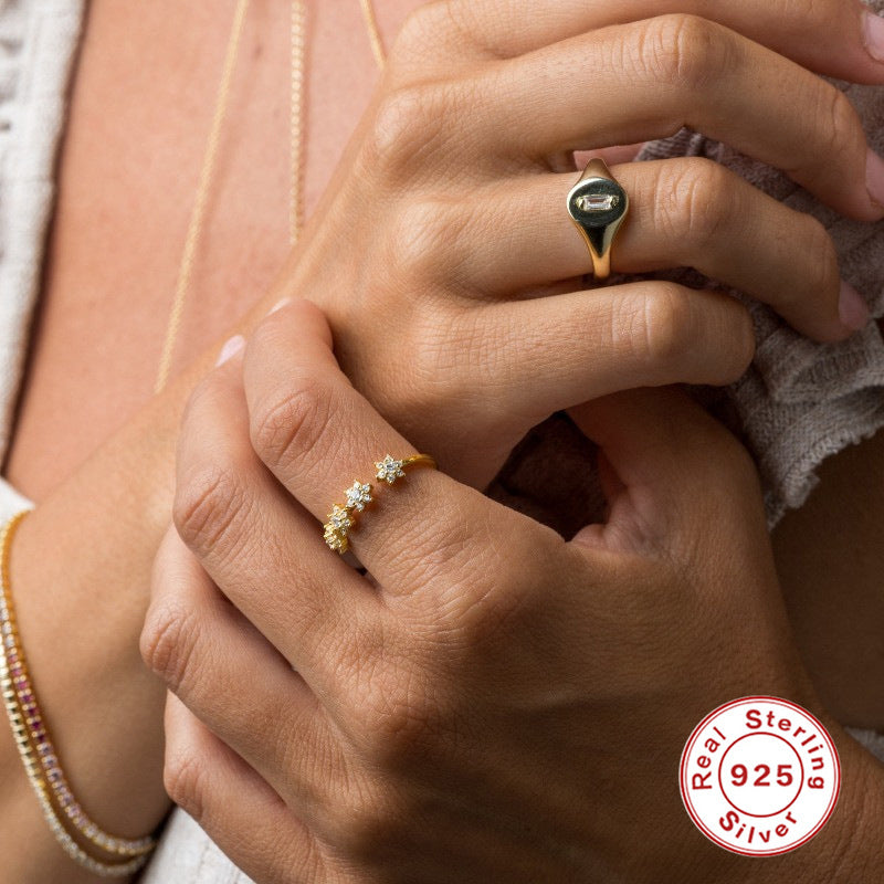 Simple Style Silver Zircon Flower Adjustable Ring