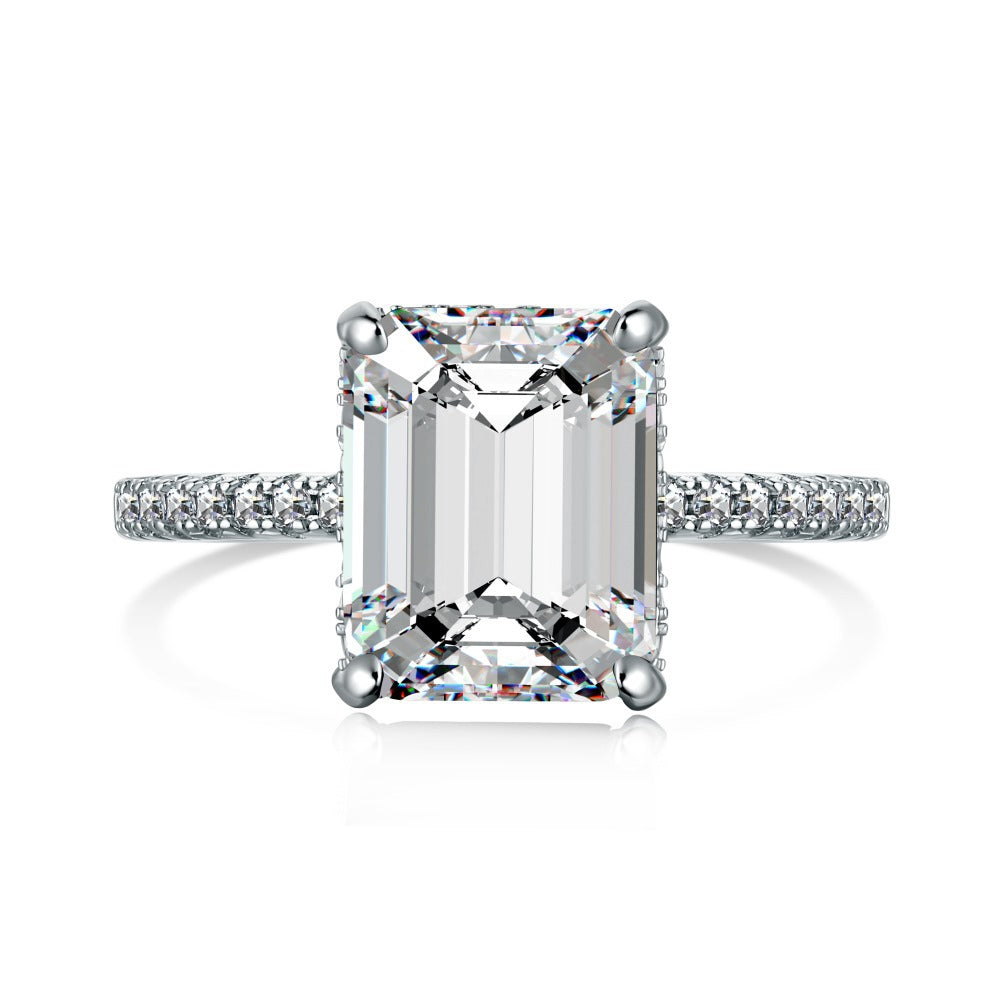 1 Piece Geometric Sterling Silver Emerald Cut Zircon Ring